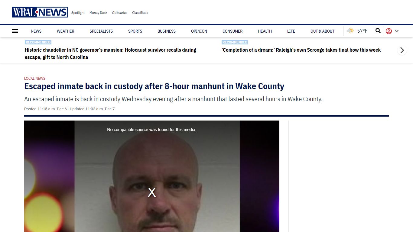 Escaped inmate back in custody after 8-hour manhunt in Wake County - WRAL
